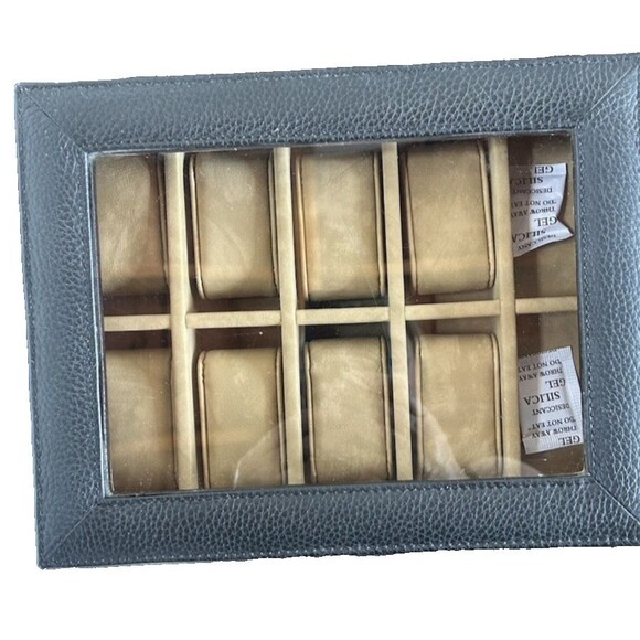 Fossil 10 Piece Watch Box Black w/ Storage Pull Out Drawer Jewelry Leather Trim - Picture 6 of 10